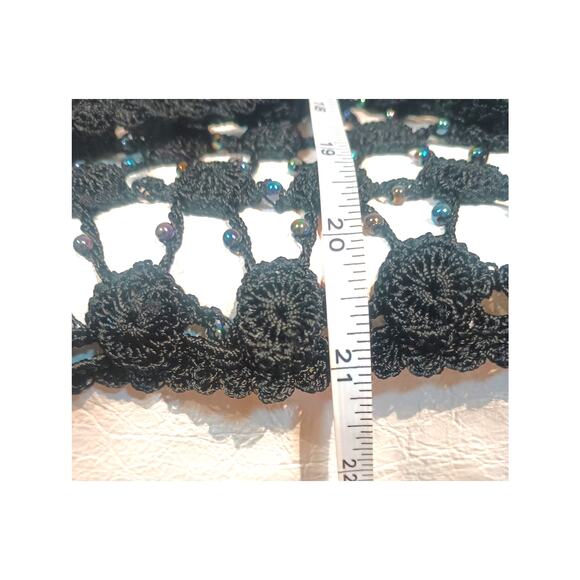 CEJION Wms Black Stretch Crochet & Beaded Fishnet Mesh Cardigan Top S/M - Picture 4 of 9